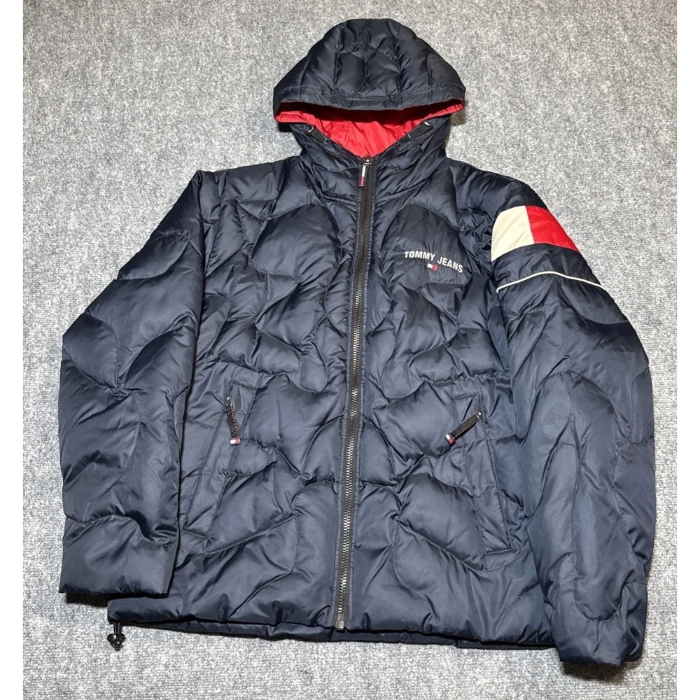 VTG Tommy Hilfiger Tommy Jeans Puffer‎ Jacket Down-Filled Navy Red Winter Jacket